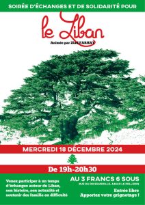 Affiche soirée d'échanges et de solidarité pour le Liban